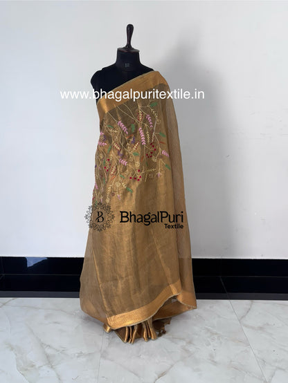 CopperGlow Handcrafted Tissue Saree With 1 m Work and Running Blouse 1m (Search code-10156).