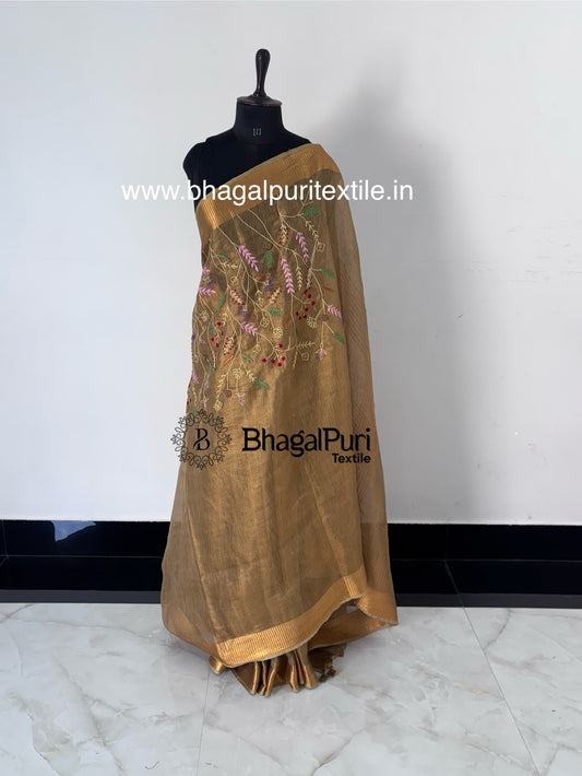 CopperGlow Handcrafted Tissue Saree With 1 m Work and Running Blouse 1m (Search code-10156).