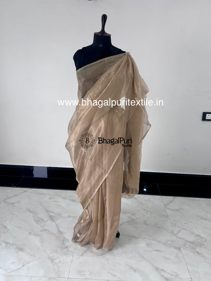 Antique Gold Tissue Silk Saree Handloom Gold Saree (Search Code-10159)