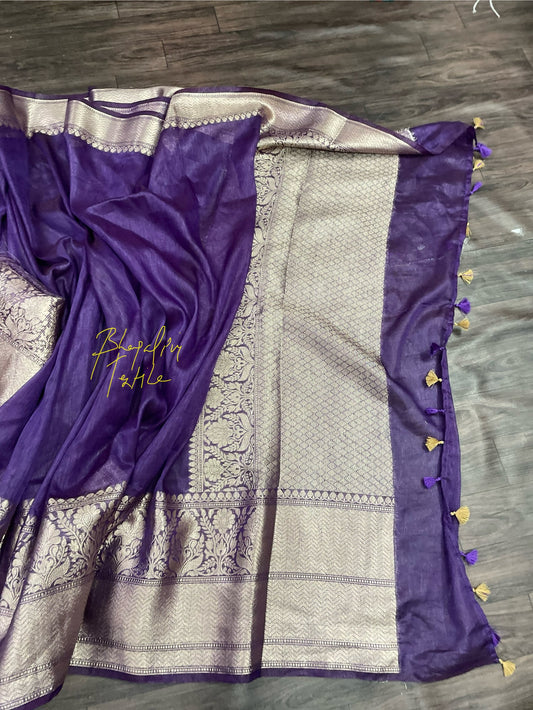 Linen Silk Banarasi Saree Lavender (Search Code -1053)