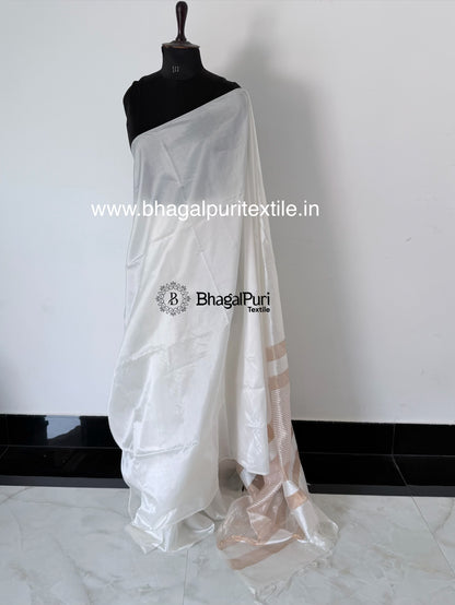 Peal white Dupionsilk Saree with Contrast Blouse pcs 1m (Search Code-10192).