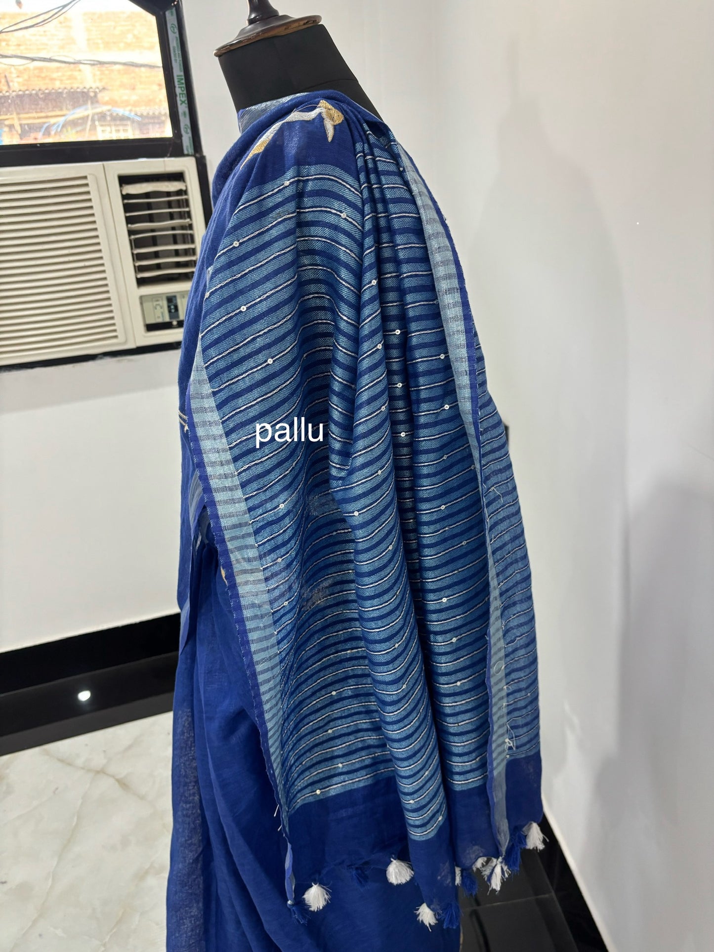 Linen Heron Hand work Embodied Saree ( Search Code-1070)