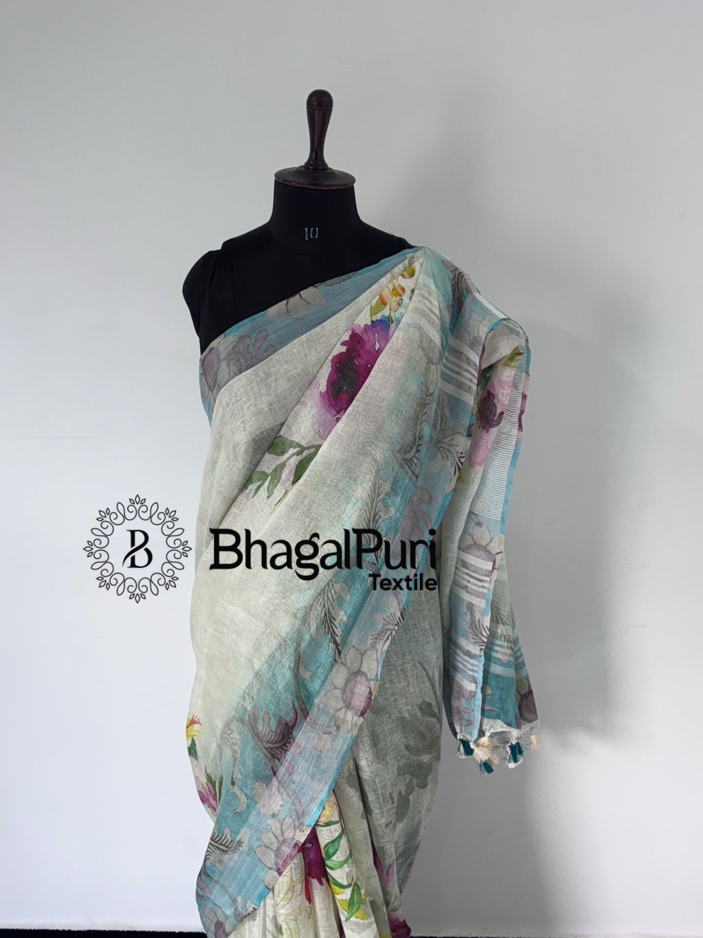 Blossom Bloom Linen Digital Saree (Search code-1090)