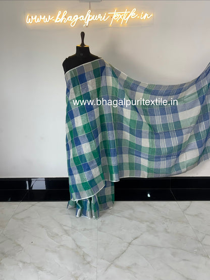 Soft Linen Multicolor Check Saree for Daily & Festive Wear With Running Blouse 1m (Search code-10185).