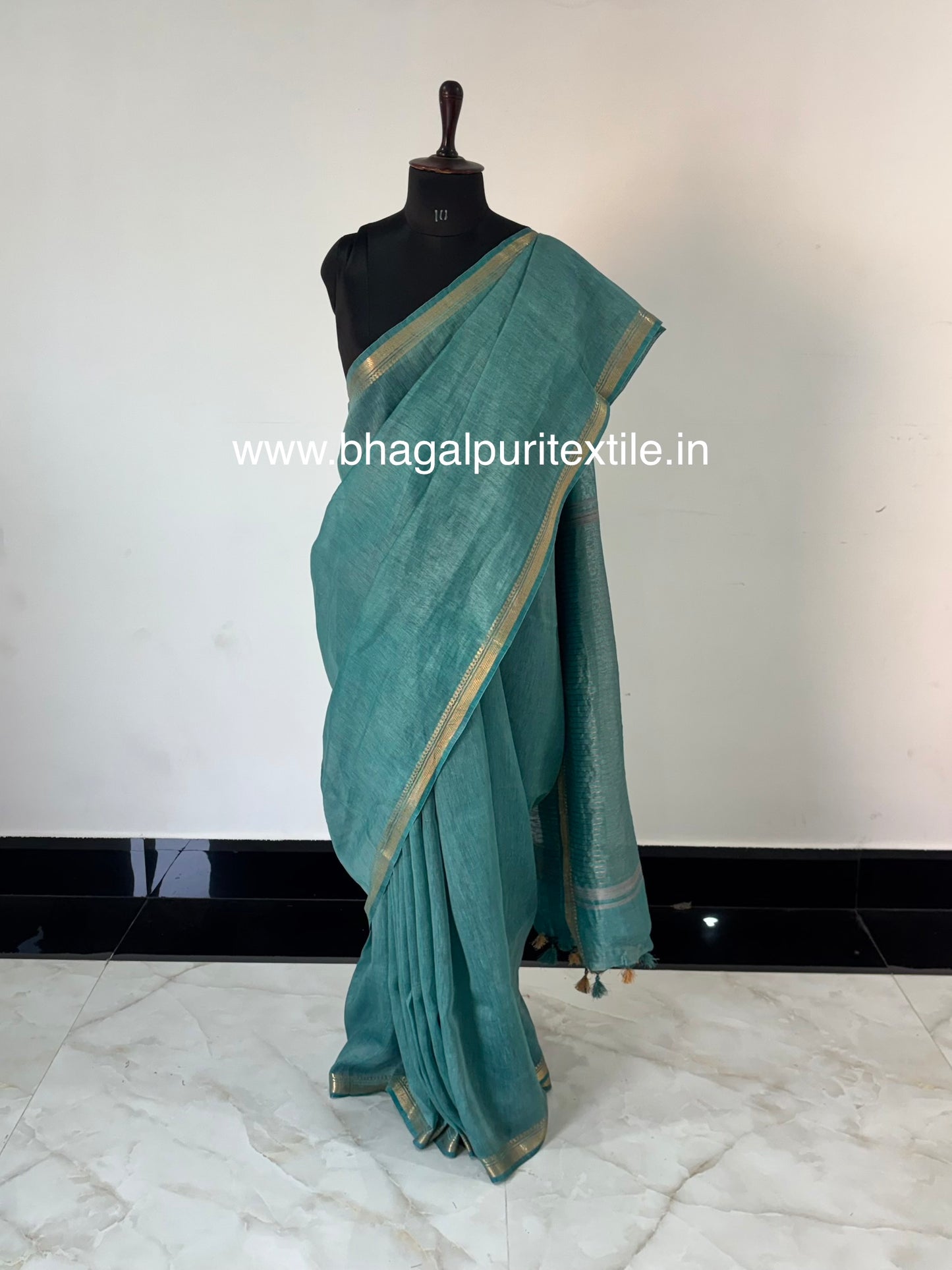 Beetle Green Moonlit Weave Silk Linen Saree  With Running Blouse 1M (Search Code-1077)