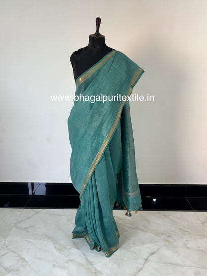 Beetle Green Moonlit Weave Silk Linen Saree  With Running Blouse 1M (Search Code-1077)