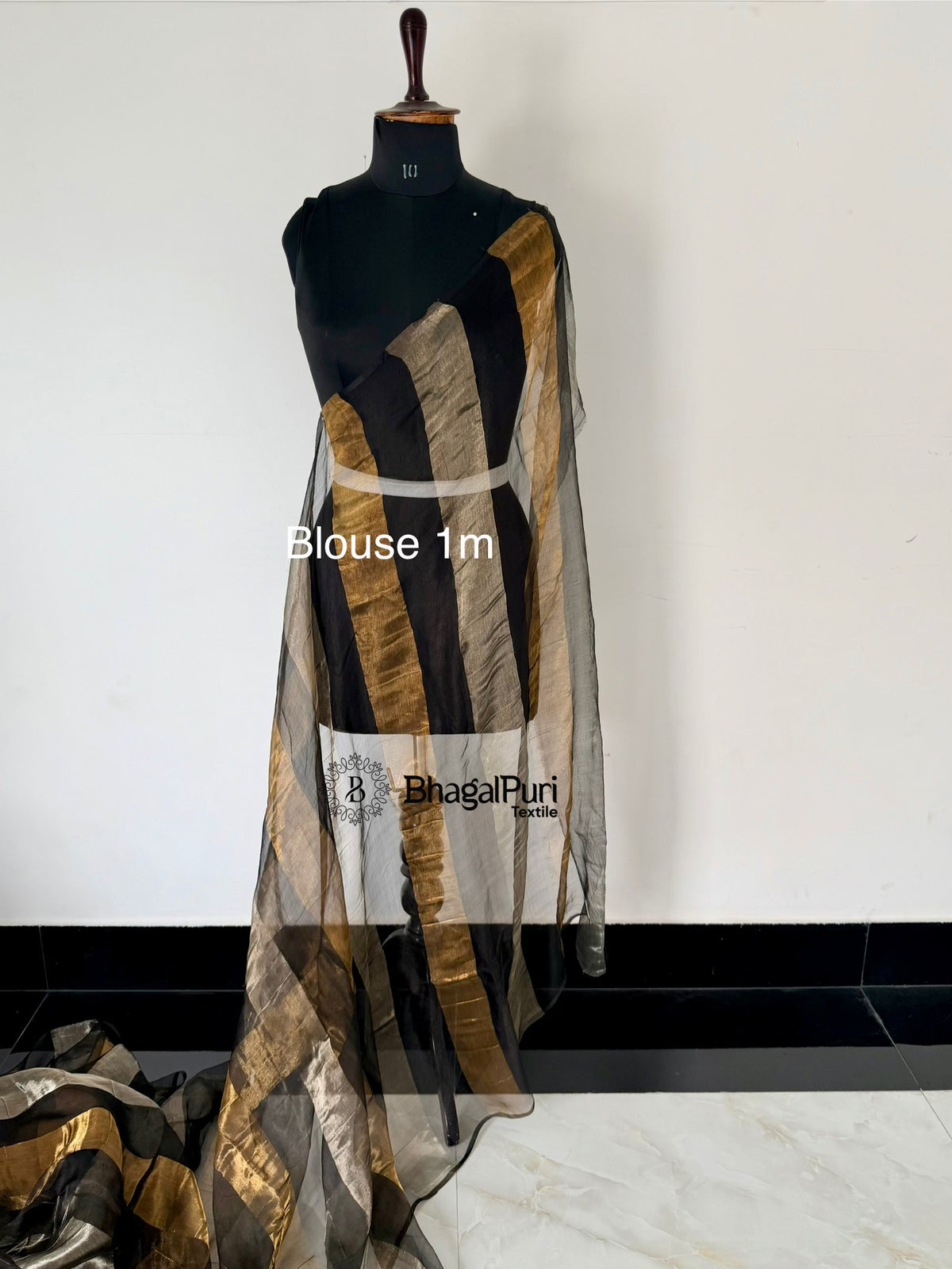 Royal Charcoal Gold & Silver Organza TissueSilk Saree  (Search Code-10193).