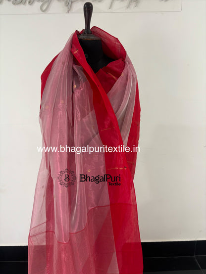NoorVastra Handloom Premium  Tissue Silk Rose Pink Saree With Running Blouse 1M.(Search Code-10188)