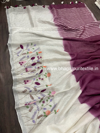 The Regal Blend Wine and White Double Tone Saree (Search Code-1027)