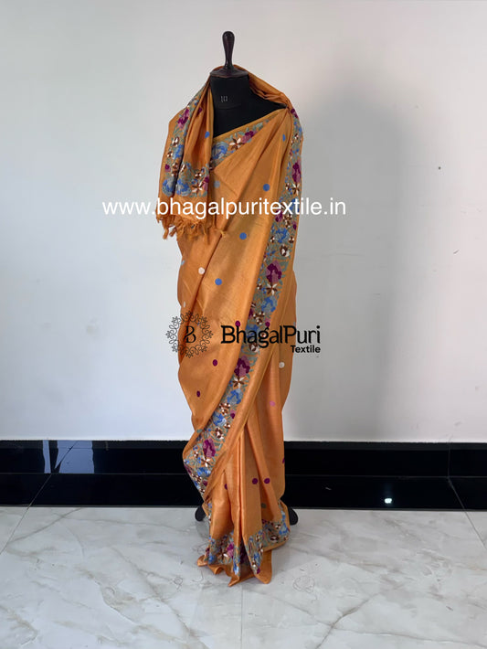 Pure Tussar Silk Saree with Digital Embroidery (Search Code-10162)