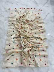 Tussar Silk Flower Buta Embroidered saree (Search Code -1065)