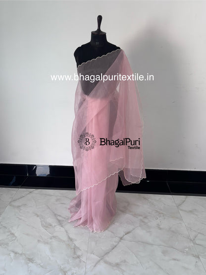 Lightweight Organza Saree with Designer Border – Modern Festive Style With Running Blouse 1m (Search Code-10158)