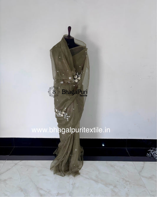 Organza Beads Work Saree Search Code 1046