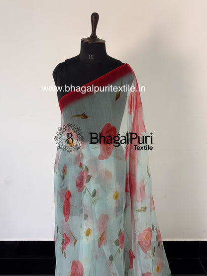 Zehra Bloom Organza Silk Digital Print Saree With 1 M Blouse Pcs (Search code-1043).