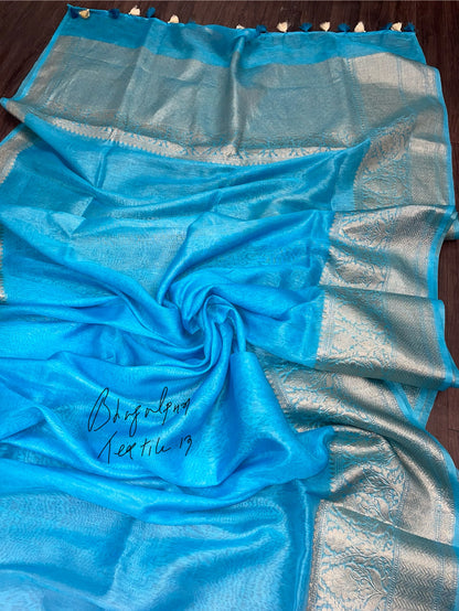 Linen Silk Banarasi Saree Tourquish(Search Code-10151)