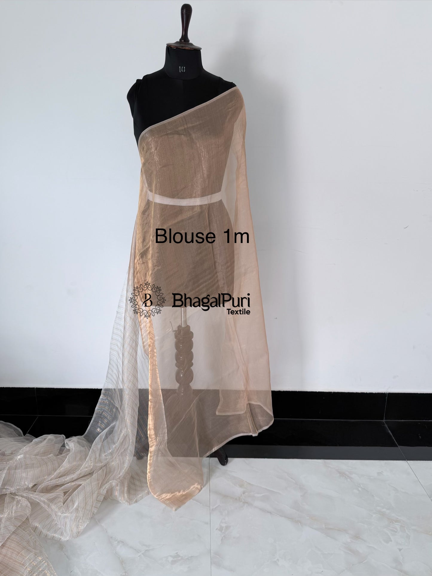Sunehri Noor Ivory Silver&Gold Stripes Organza Tissue Saree (Search Code-10189).