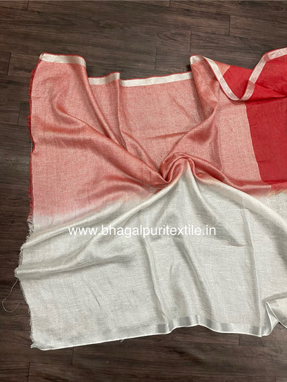 Twilight Elegance Red & White Dual Tone  Hand Embroidered Linen Saree. (Search Code-1033)