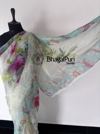 Garden of Dreams Organza Silk Digital print Saree 
(Search Code-1043)