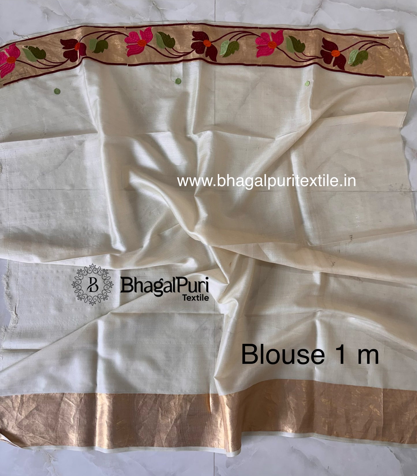 Floral Bloom Tussar Silk Saree with Golden Polka Details (Search Code-10163)