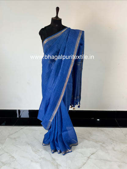 Midnight Blue Weave Silk Linen Saree With Running Blouse 1M (Search Code-1077)