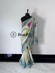 Blossom Bloom Linen Digital Saree (Search code-1090)