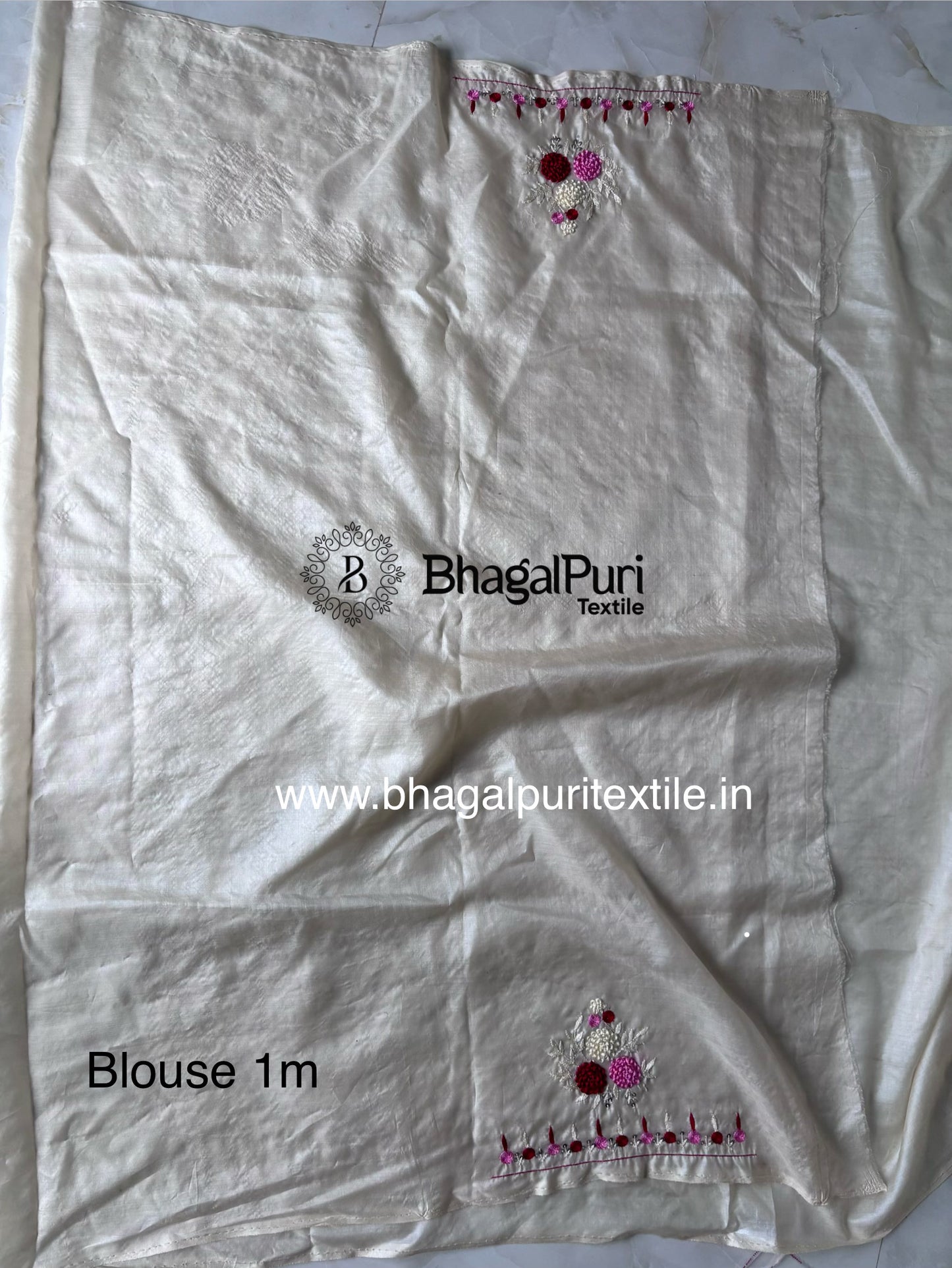 Pearl Veil Tussar Hand Embroidery Saree With Running 1M Blouse.(Search Code-10167)