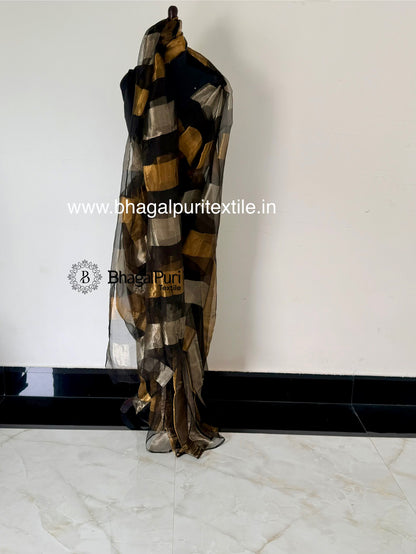 Royal Charcoal Gold & Silver Organza TissueSilk Saree  (Search Code-10193).