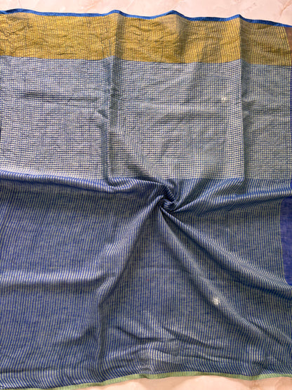 Limited Classic Navy Linen Saree with Horizontal Border (Search code-10186).