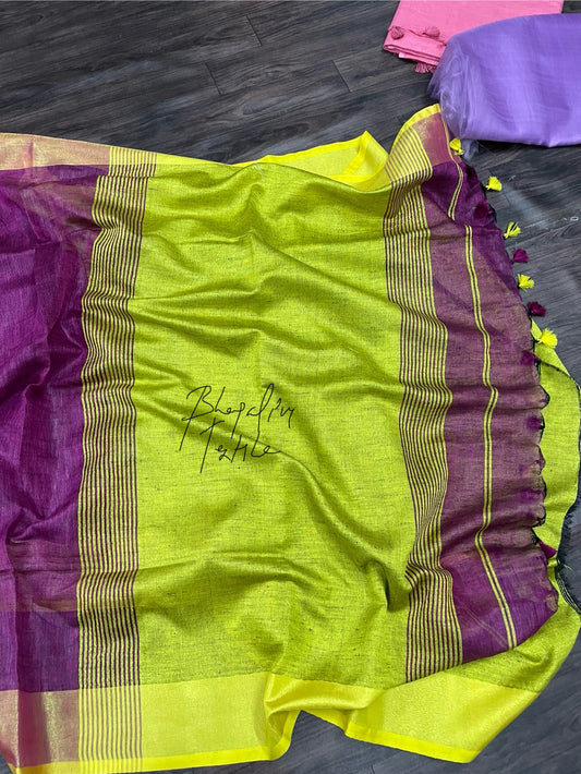 Platinate Purple Yarn Dye Linen Saree