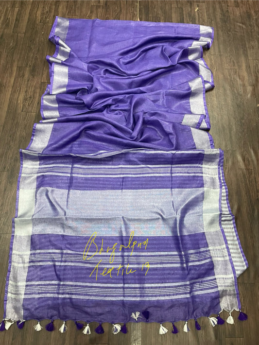Linen Lavender plain saree