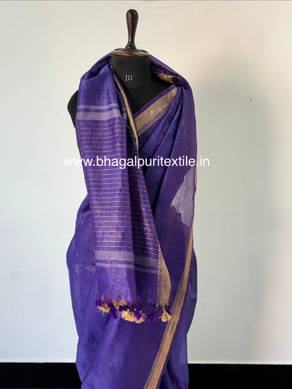 Purple Velvet Touch Silk Linen Saree With Running Blouse 1M (Search Code-1077)