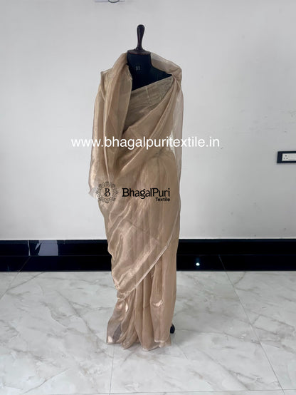 Antique Gold Tissue Silk Saree Handloom Gold Saree (Search Code-10159)