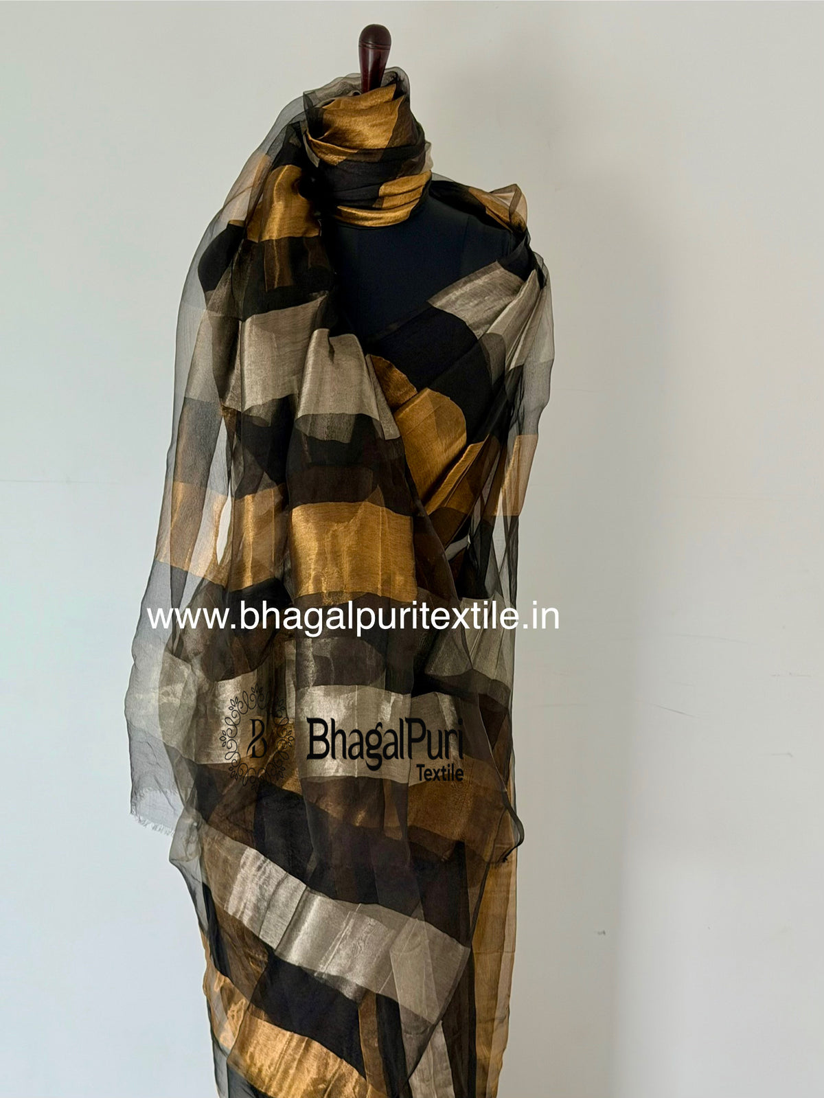 Royal Charcoal Gold & Silver Organza TissueSilk Saree  (Search Code-10193).