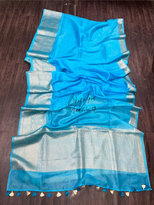Linen Silk Banarasi Saree Tourquish(Search Code-10151)