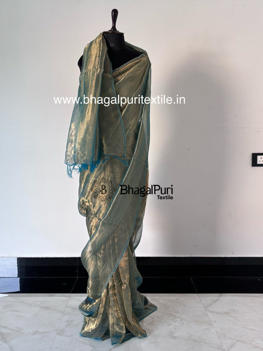 Velvya Turquoise Mist Tissue Silk Saree With Running Blouse 1M (Search code-1084)