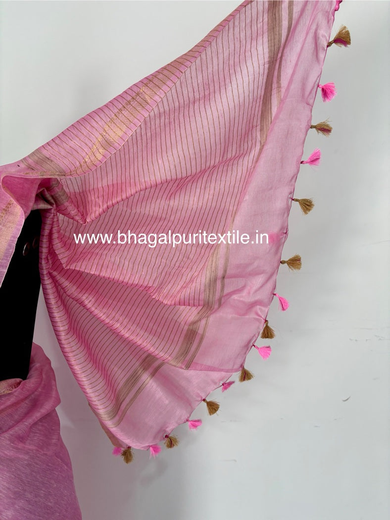 Gulaabi Noor Pure Silk Linen Dobi Zari Saree (Search Code-1077)