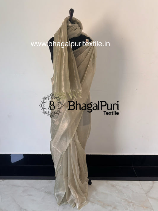 Soft Pista Glass Tissue Silk Saree With Running Blouse 1m (Search code-10159).