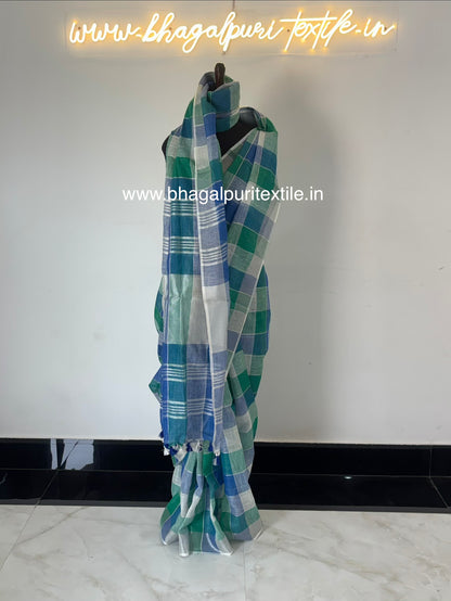 Soft Linen Multicolor Check Saree for Daily & Festive Wear With Running Blouse 1m (Search code-10185).