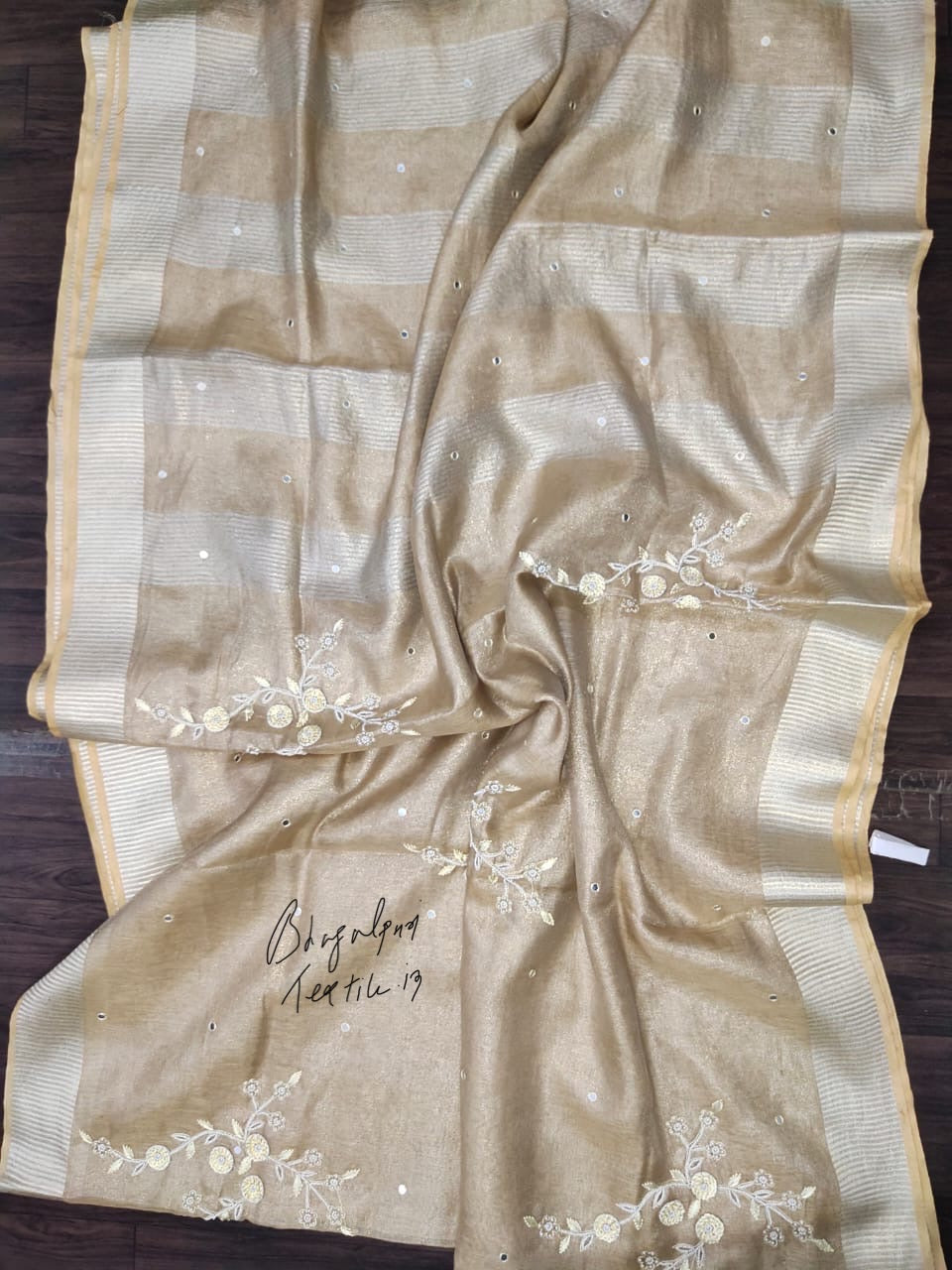 Tissue Linen Hand Embroidered Saree (Search Code -1006)