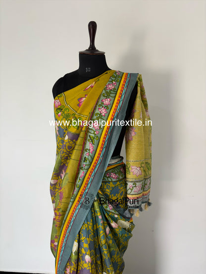 Classic Petal Pure Tussar Silk Digital Print Saree(Search Code-10161)