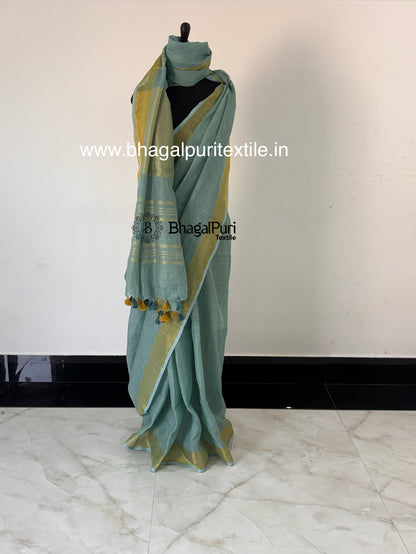 Linen rama green saree (Search Code-10187)