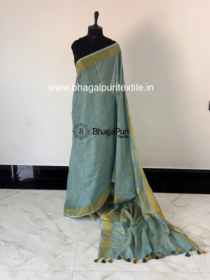 Linen rama green saree (Search Code-10187)