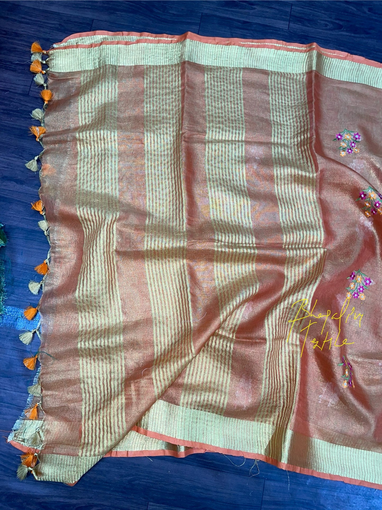 Tissue Linen Digital Embroidered Saree (Search Code - 10104)