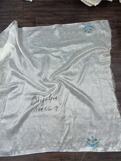 Majestic Handcrafted Linen Saree White (Search Code-1035)