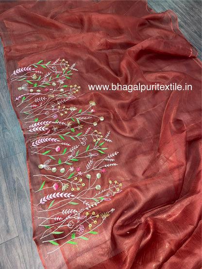 Organza Silk Hand Embroidered Saree (Search Code-1022)
