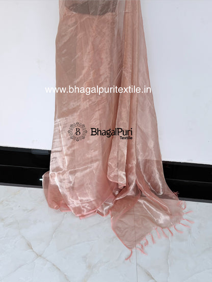 Powder Pink Glass Tissue Silk Saree with Running Blouse 1m (Search Code-10159).