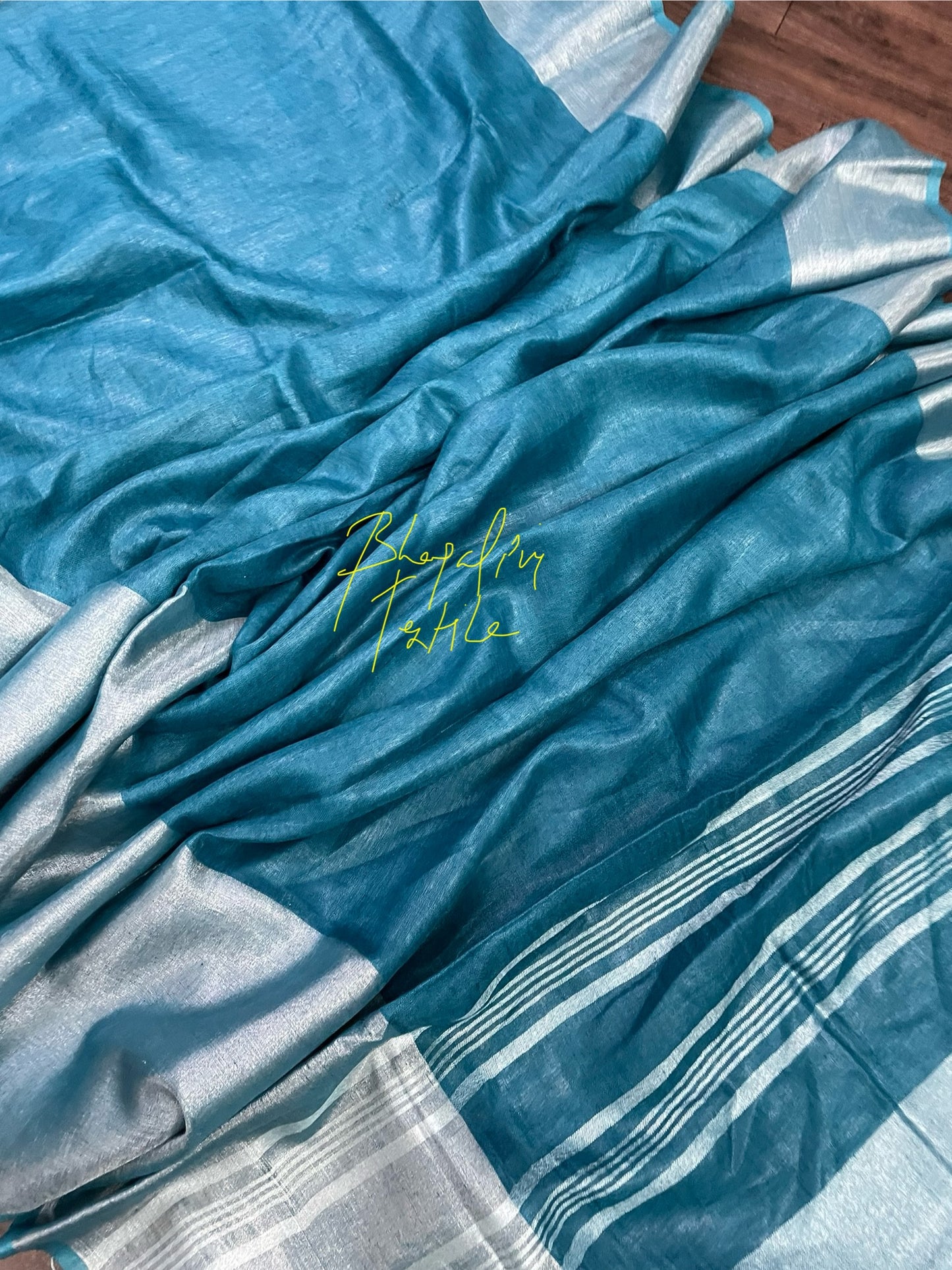Linen Maha Pad Saree Silver(Search Code-10120)