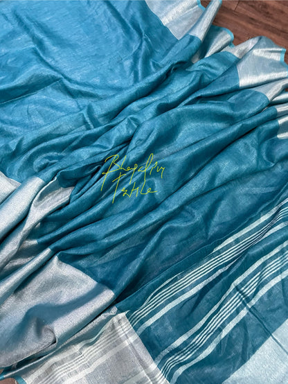 Linen Maha Pad Saree Silver(Search Code-10120)