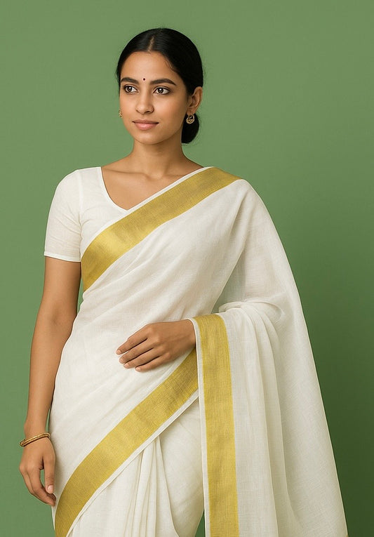 Noor-e-Linen Raw Golden Saree 
(Code -1069)