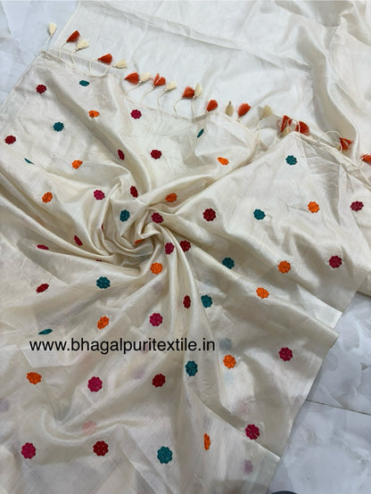 Tussar Silk Flower Buta Embroidered saree (Search Code -1065)